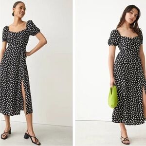 & Other Stories Flowy Black and White Puff Sleeve Midi Dress